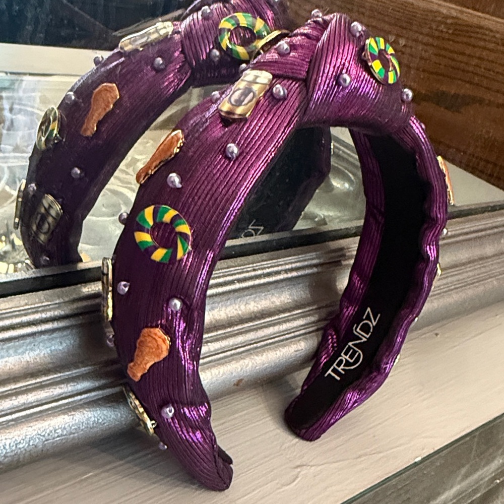 Trendz Beer Fried Chicken Purple Knotted Embellished Mardi Gras Headband